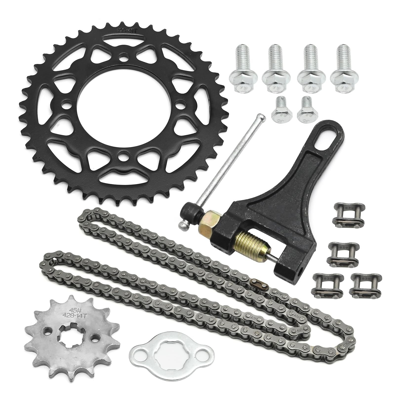 428 Chain ATV Motorcycle Rear Sprocket (41 Tooth), Front Sprocket (14 Tooth, …