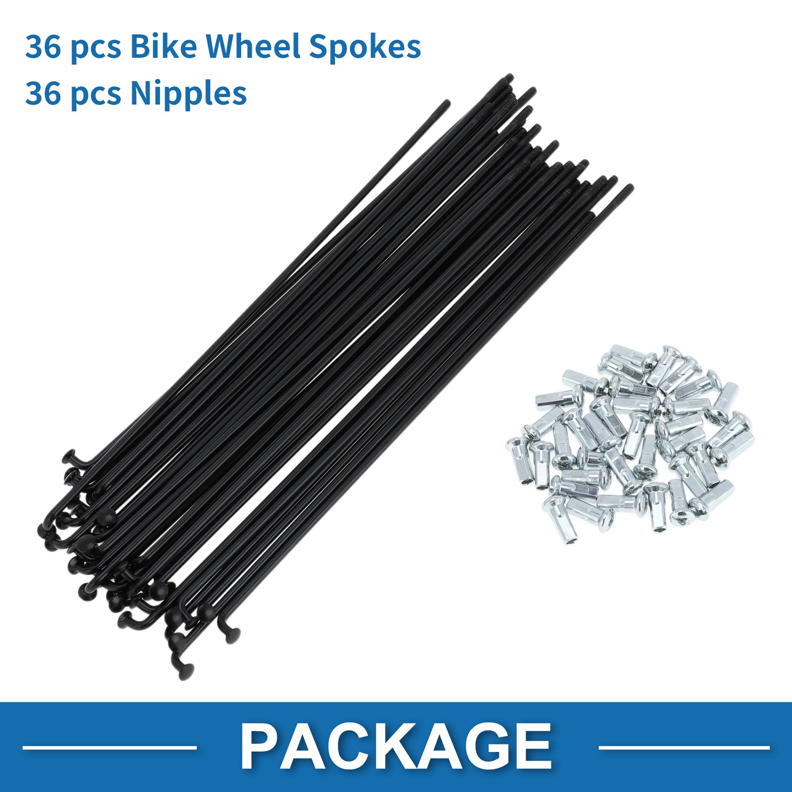 Bike spokes 12G 185mm for wheel, carbon steel, black, 1 set