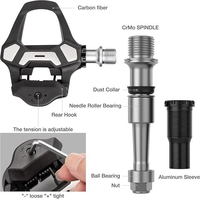 Carbon Fiber Road Bike Clipless Pedals SPD-SL Compatible 9/16 CrMo Sealed