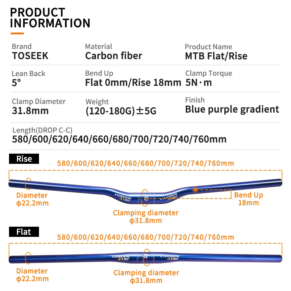 Carbon Fiber Handlebar 31.8mm MTB Bicycle Handlebars Bike Parts 580mm – 760mm