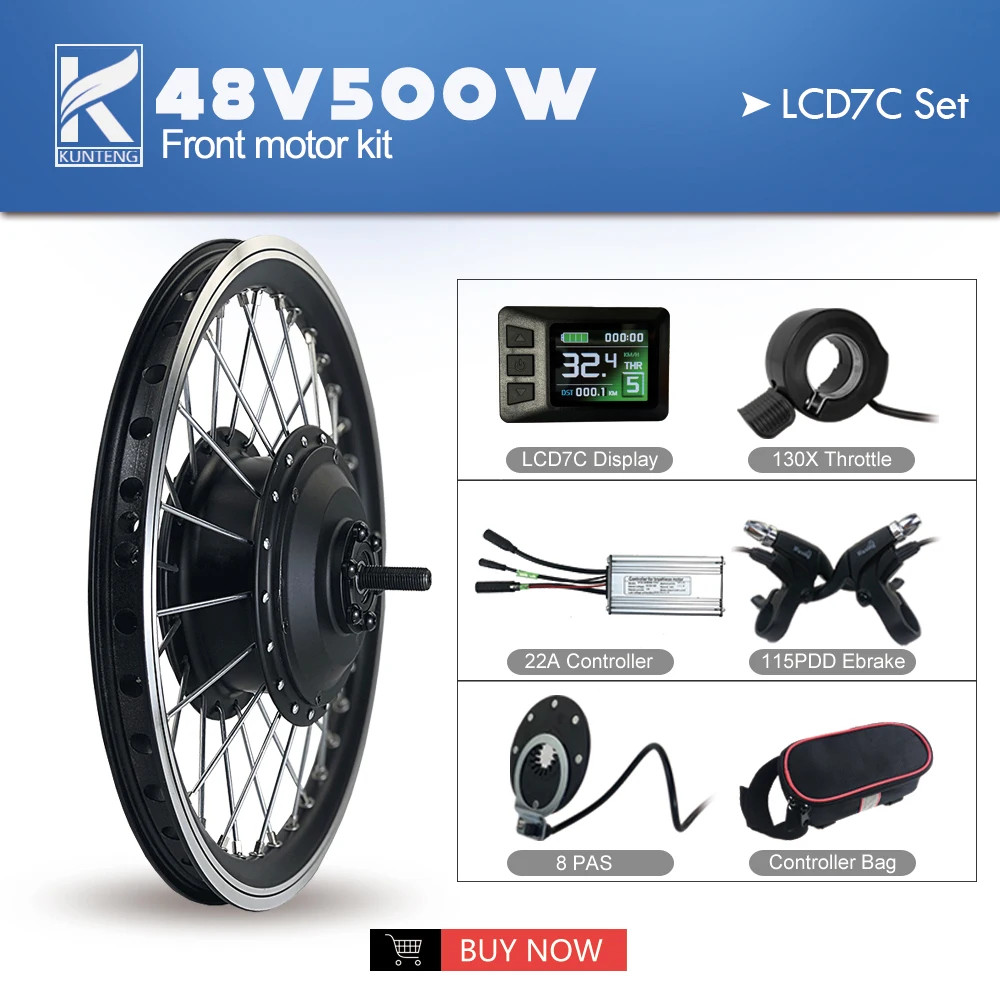 Electric Bike Conversion Kit 500W Front Hub Motor Wheel 36V 48V Waterproof Plug