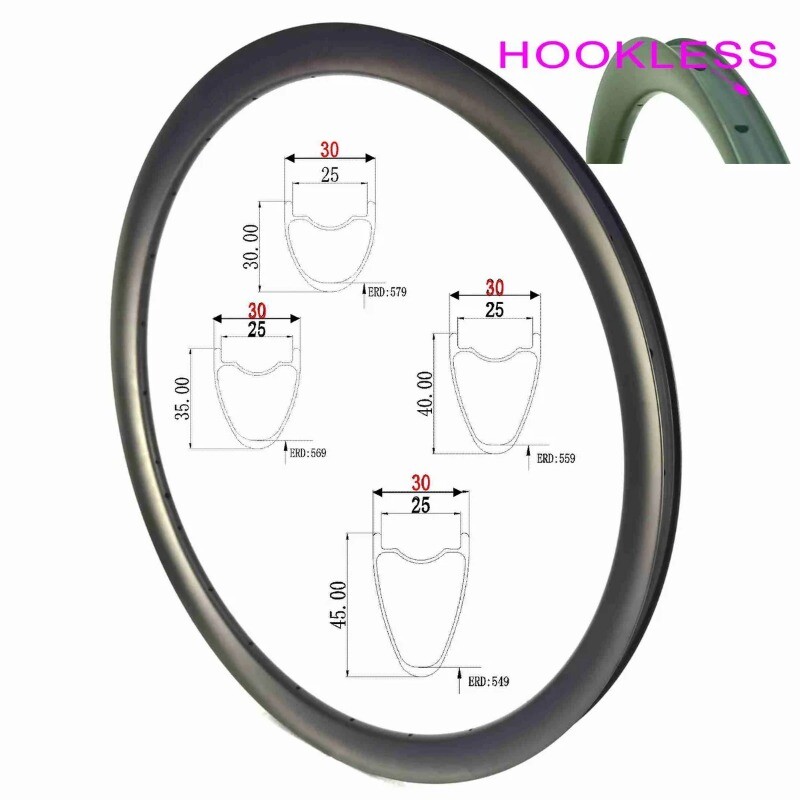 700c Gravel Racing Road Bike Carbon Rims Hookless 30mm Width 30/35/40/45mm Depth
