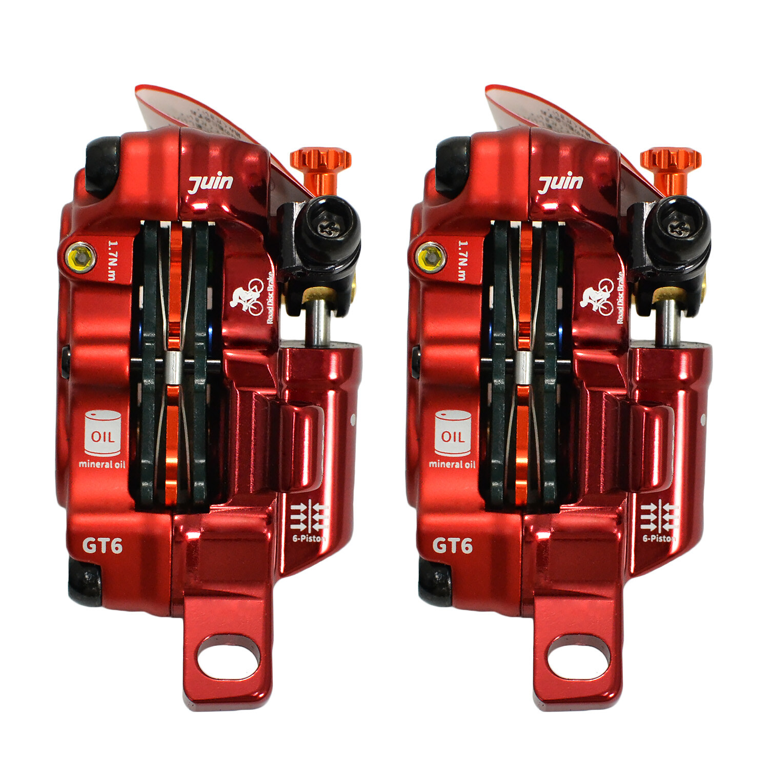 JUIN TECH GTP-6 6 Pistons MTB eBike CX Hydraulic Disc Brake Caliper Set (F+R