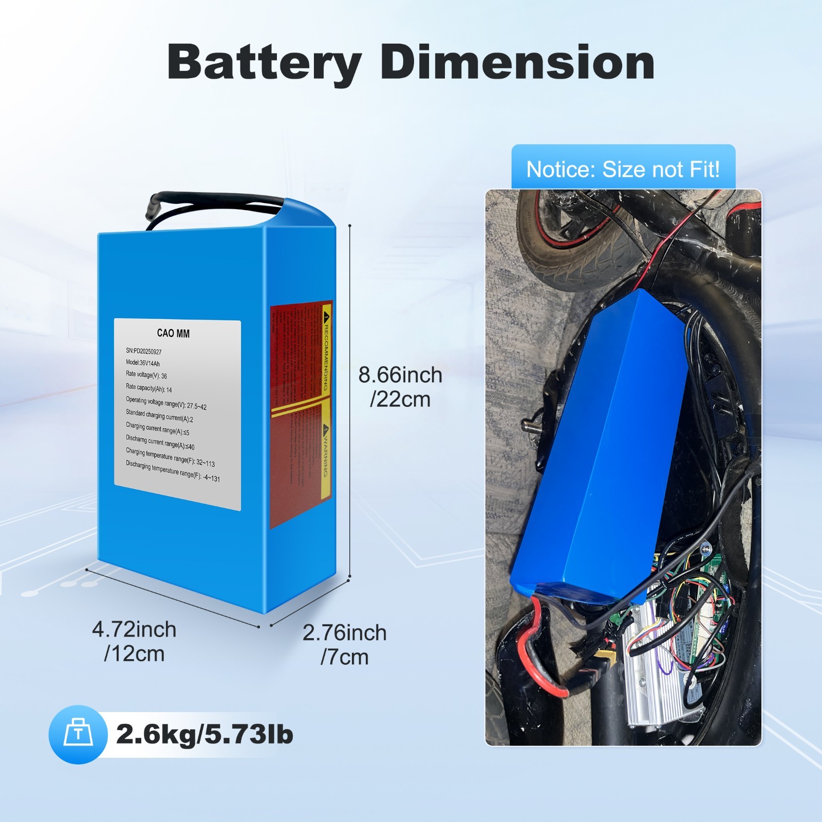 36V eBike Battery 36V 14Ah Lithium Battery For Electric Bicycle 100W-1000W Motor