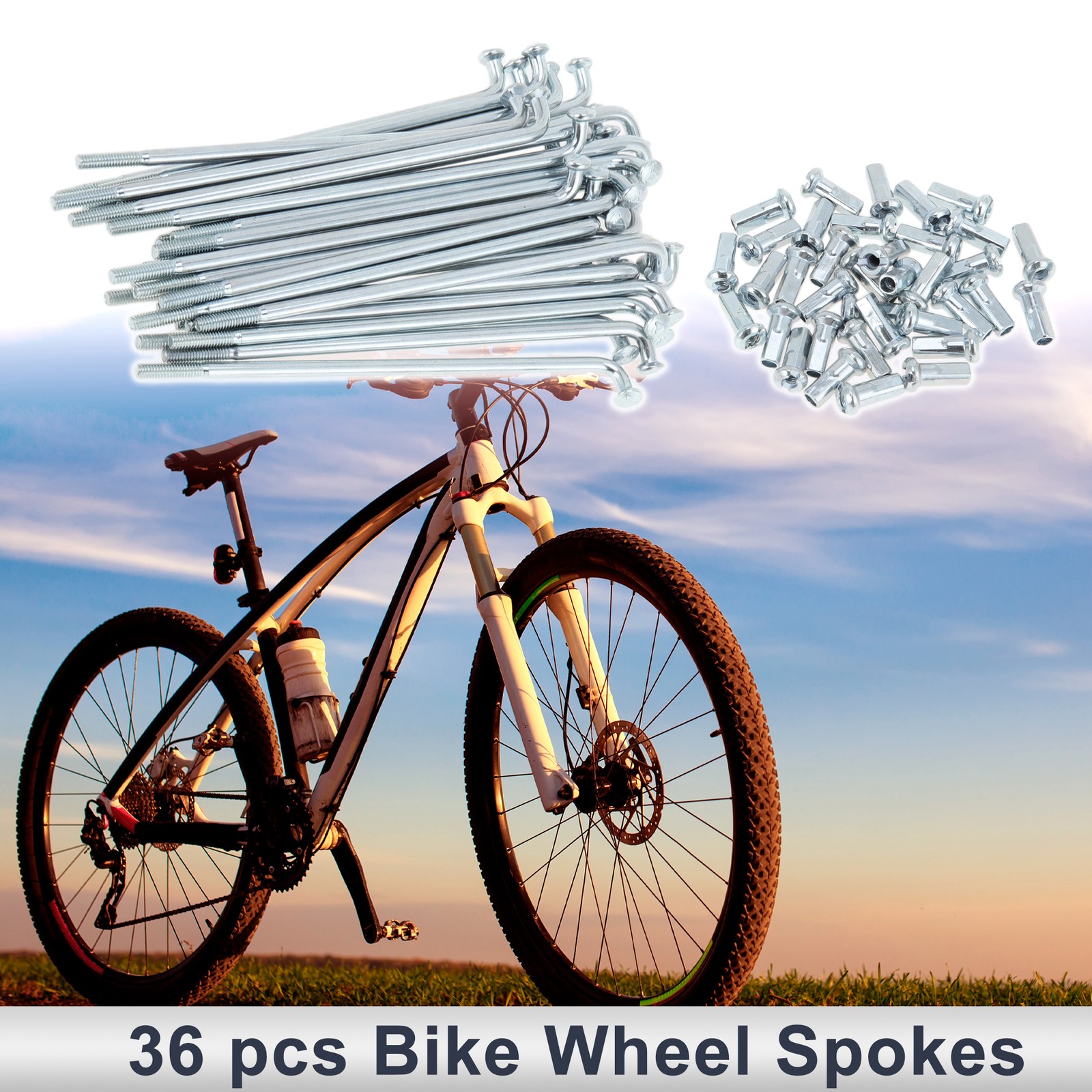 1 Set 12G 76mm Length Bicycle Spokes Nipple Carbon Steel Galvanized Silver Tone