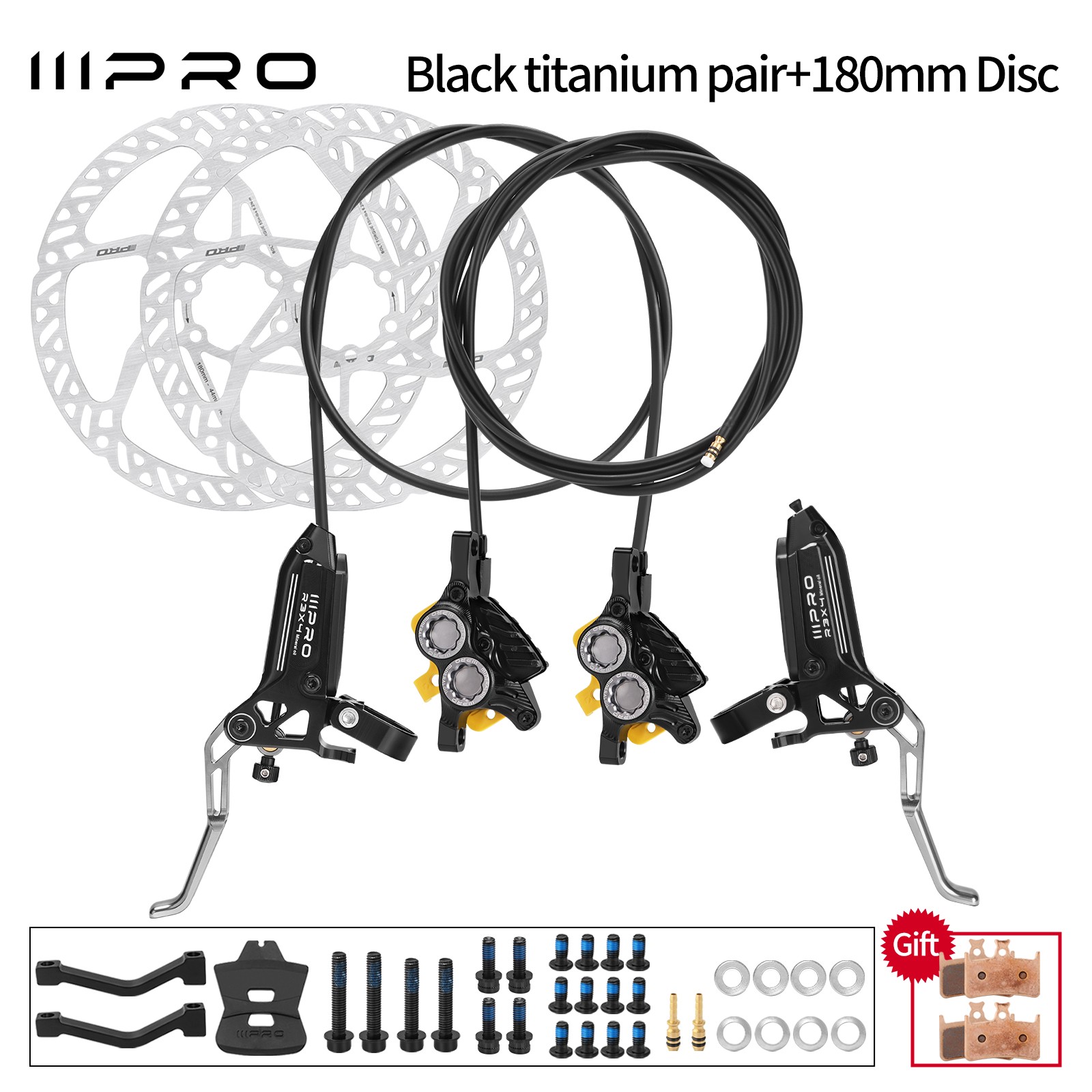IIIPRO R3X4 MTB Bike Hydraulic Disc Brake Set 4-Pistons Front&Rear 880/1700mm