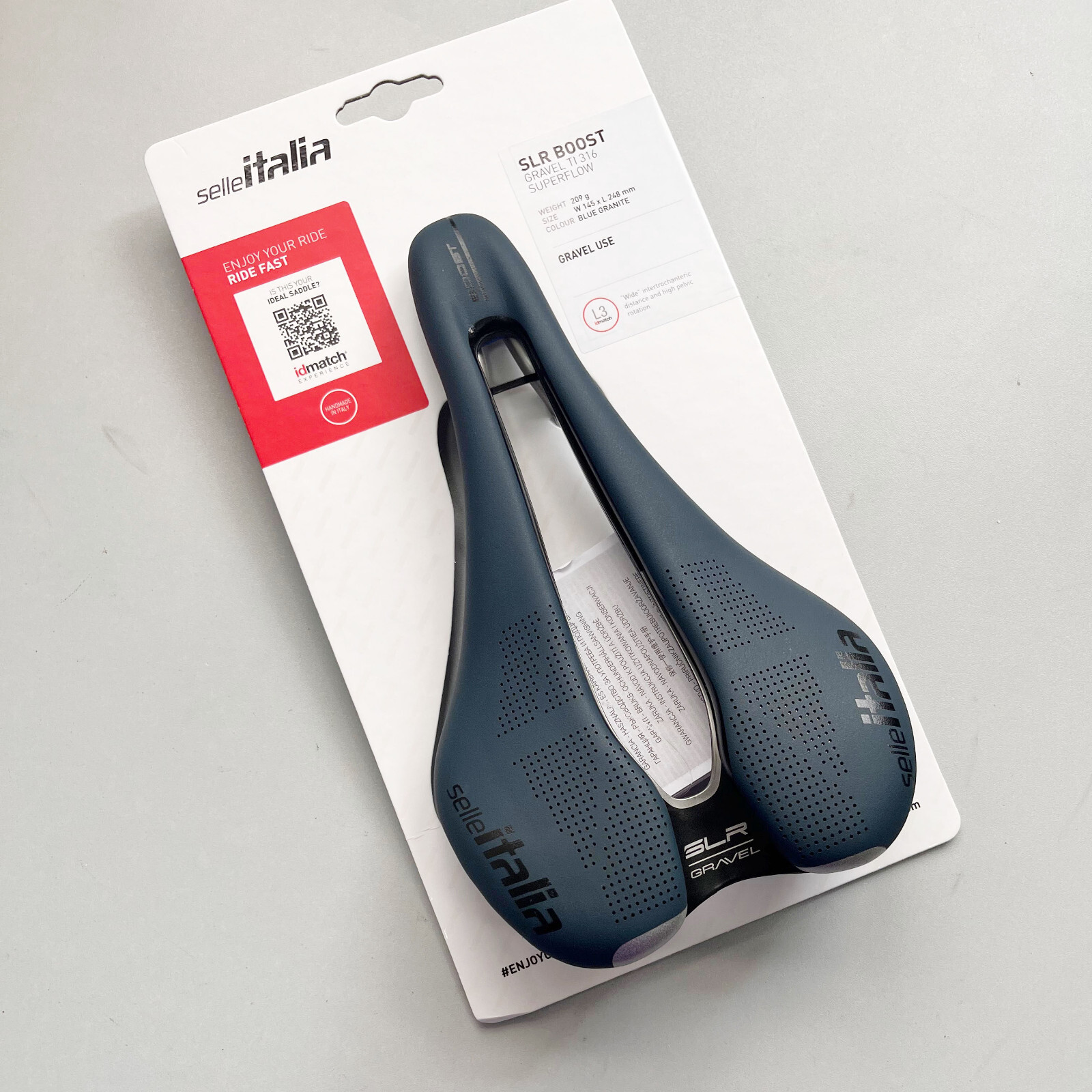Selle Italia SLR Boost L3 145x248mm Gravel TI316 Superflow Saddle (Blue Granite)