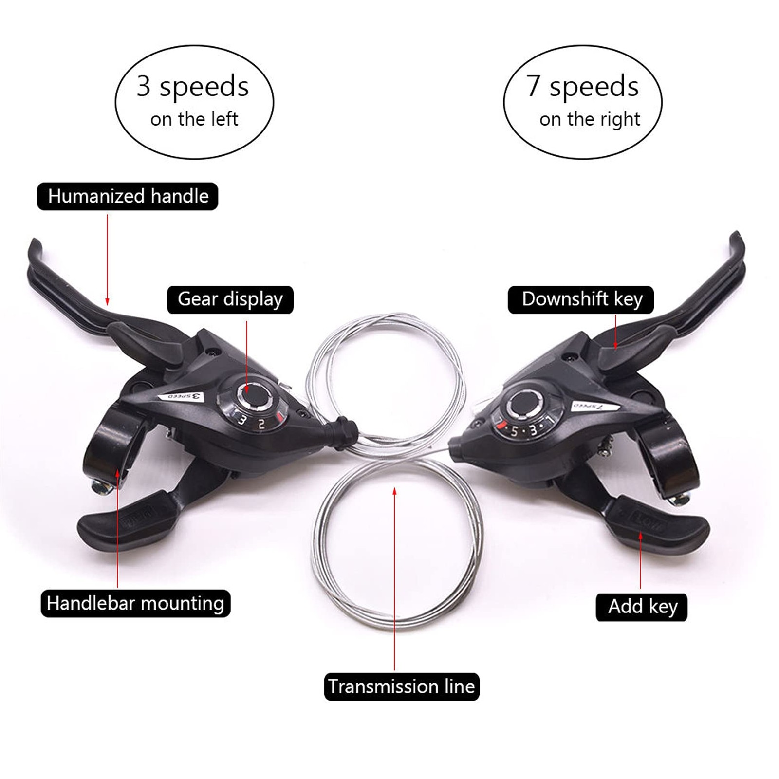 3×7 Speed Bike Shifter Brake Levers Combo, 21Speed Integrated Bicycle Gear Sh…