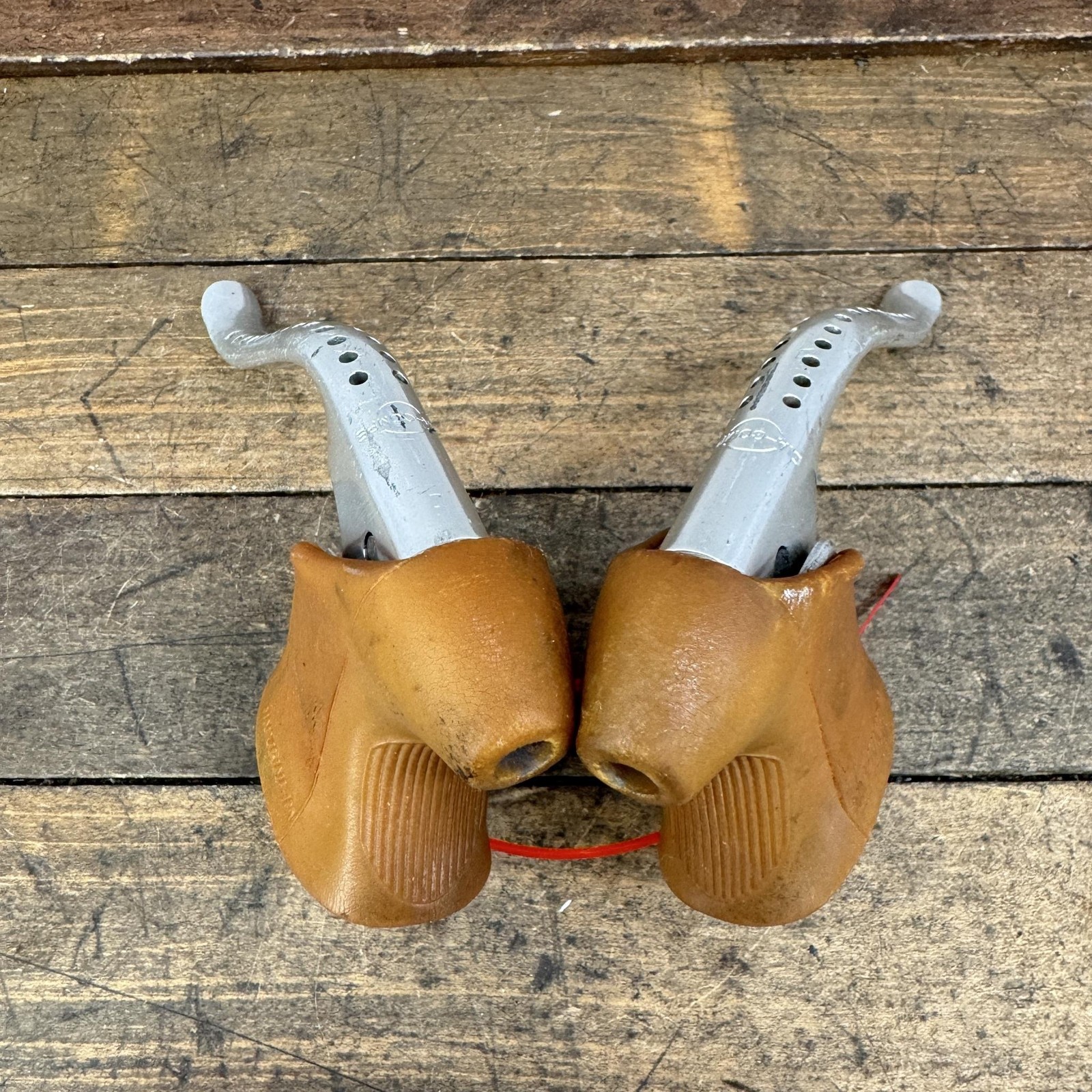 Vintage Weinmann Brake Levers Pair Drillium Non-Aero Brown Gum Hoods Drop Bar