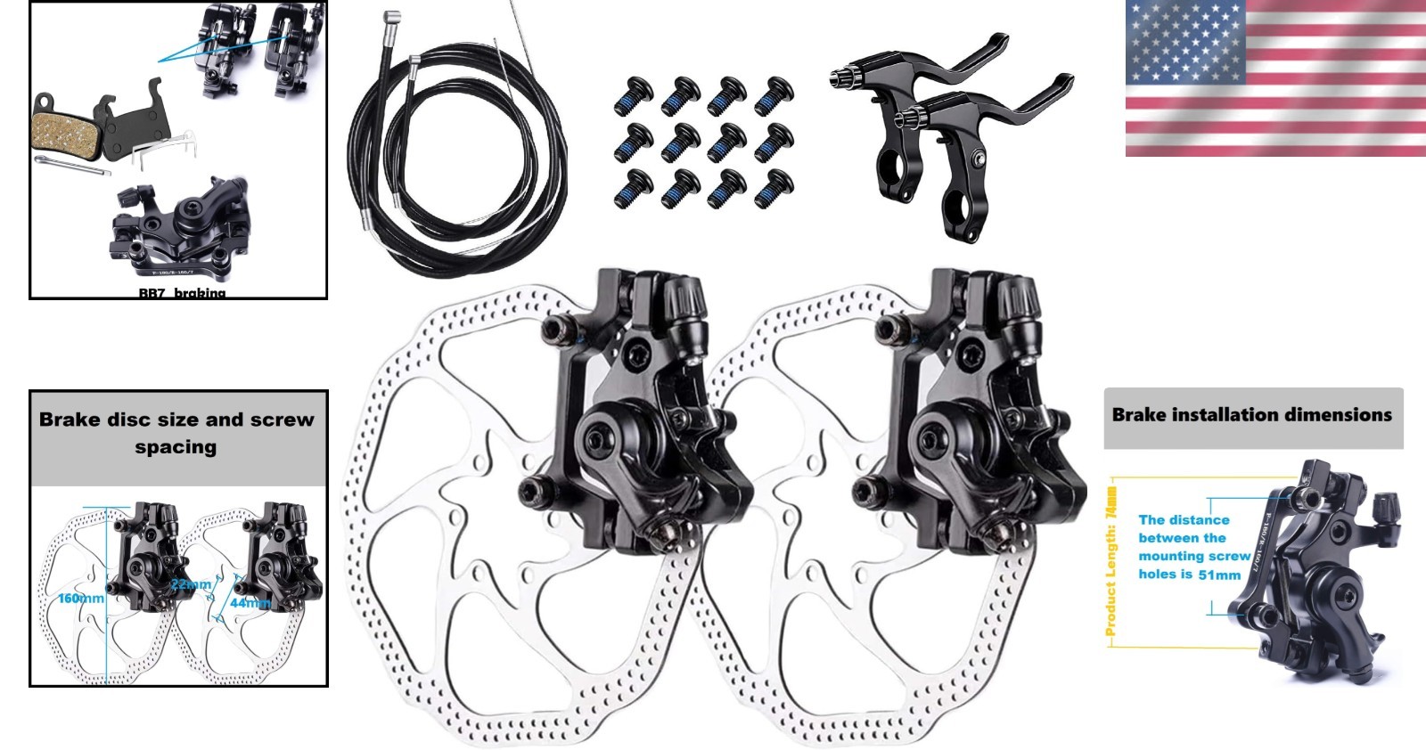 Universal Bike Front & Rear Disc Brake Kit with 160mm Rotors for Safety Upgrade