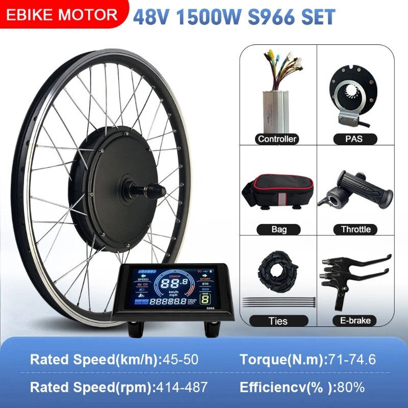 48V 1500W Electric Bike Conversion Kit Mountain Bike Rear Rotate Wheel Hub Motor