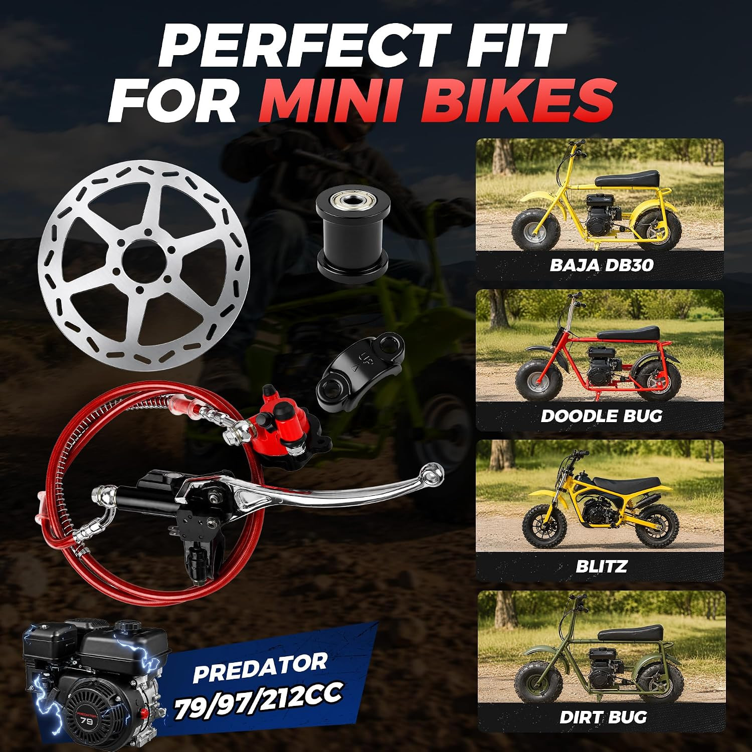 Basalt Auto Hydraulic Rear Brake Kit for Mini Bike, 180Mm Disc Rotor and Caliper