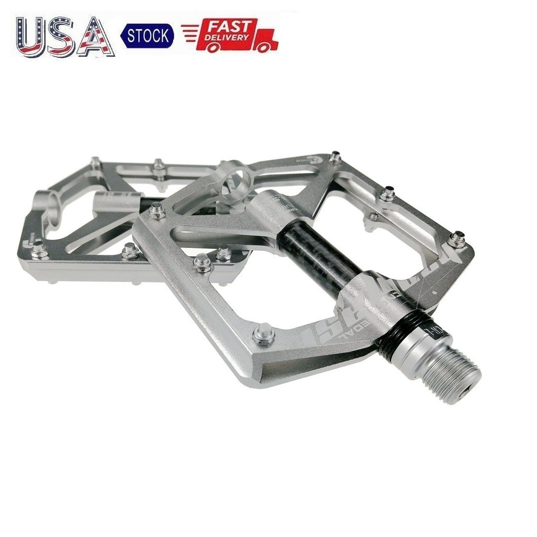 Aluminum Carbon Road MTB Mountain Bike Bicycle Pedal 3 Bearing Flat Pedals Gray