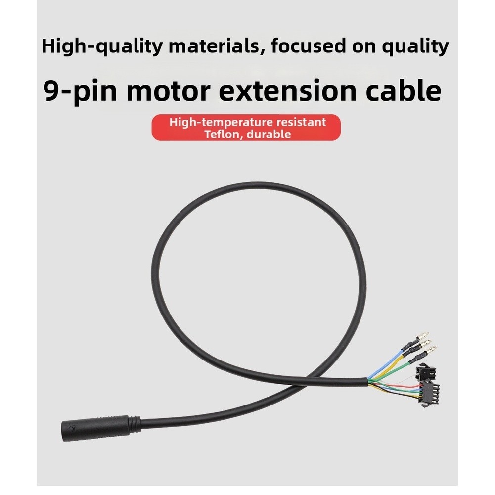 For Electric Bicycle 9 Pin Waterproof Extension Cord PTFE Insulated 70cm