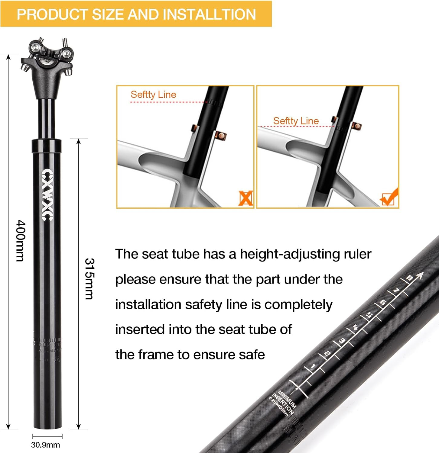 Suspension Seatpost 27.2 30.9 31.6Mm X 400Mm – Shock Absorber Bicycle Seat Post