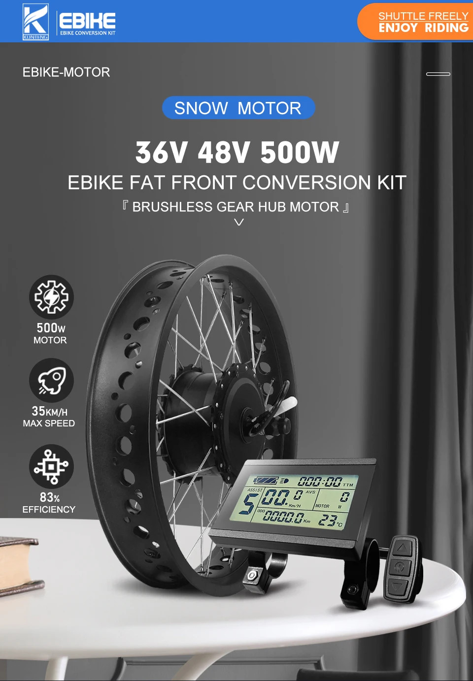 36V/48V 500W Ebike Conversion Kit Fat Tire 4.0 Tyre Front Wheel Hub Motor