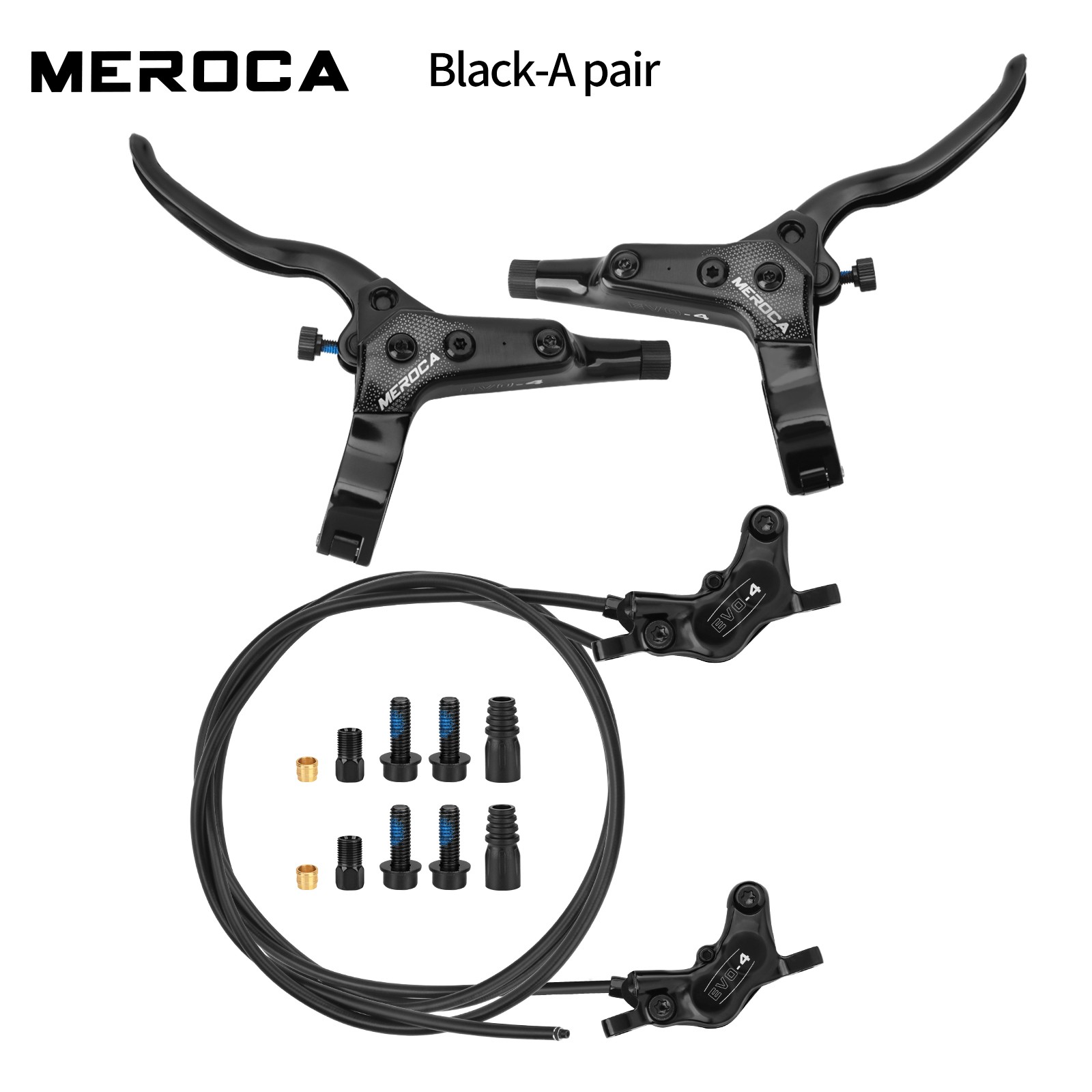 MEROCA 4-Piston Hydraulic Disc Brake Set For Mountain Bike Front/Rear 850/1550mm