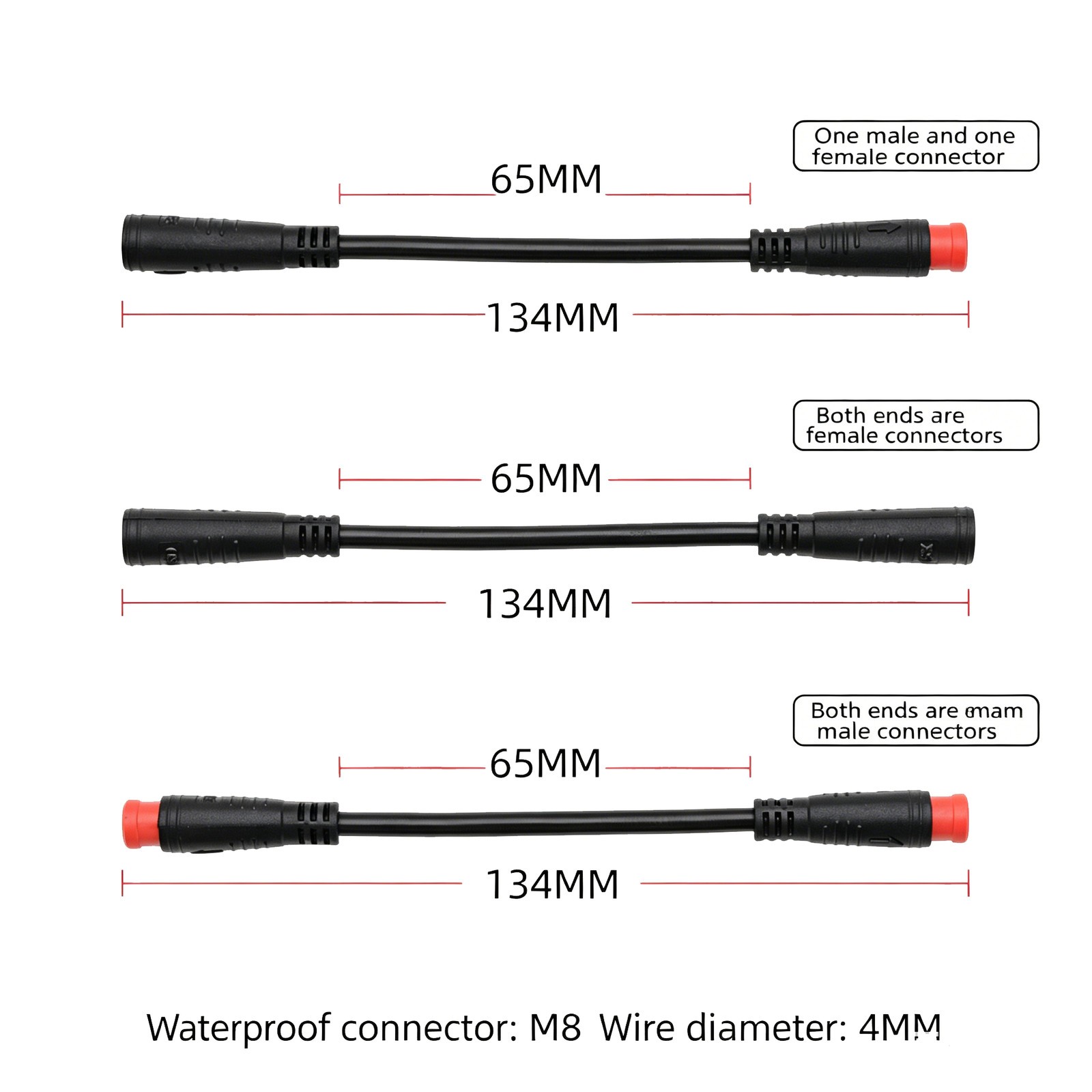 E-bike 2 Pin M8 Waterproof Plug Male to Female Adapter Cable Extension Cable