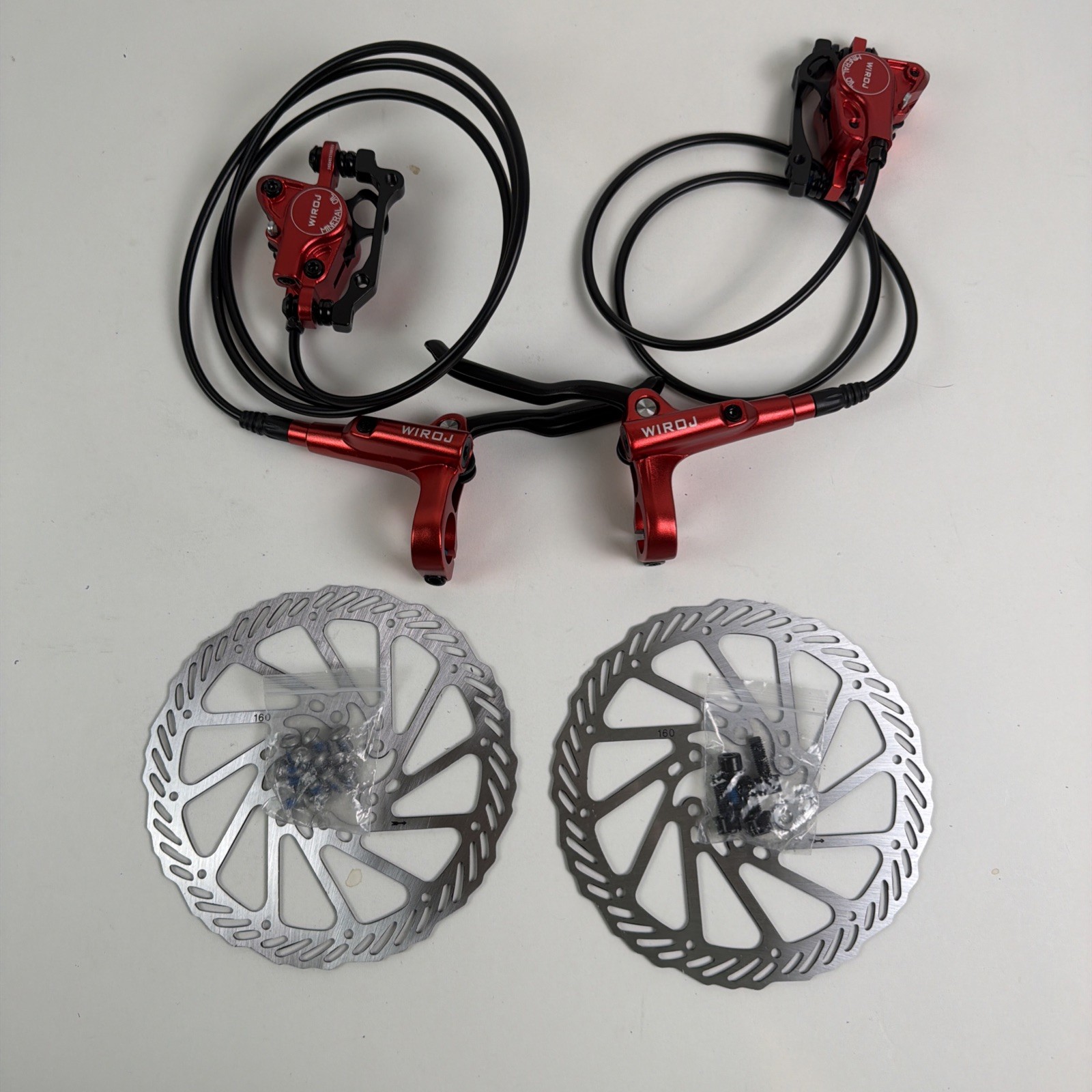WIROJ Mountain Bike Hydraulic Disc Brake Set Red Mineral Oil 160
