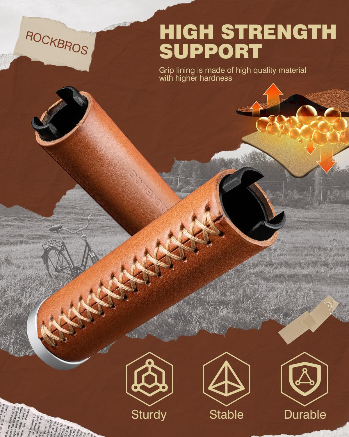 Leather Bike Handlebar Grips for 22.2mm Vintage Mountain Bike Folding Bicycle fo