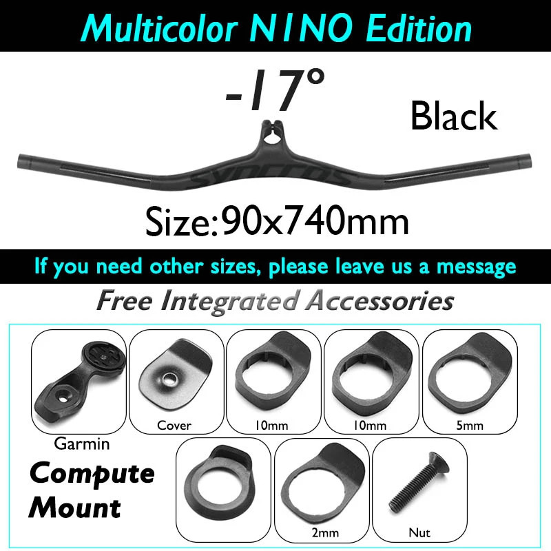 -8/-17/-25 Degree Carbon Fiber Mountain Bike Integrated Handlebar 90*740mm