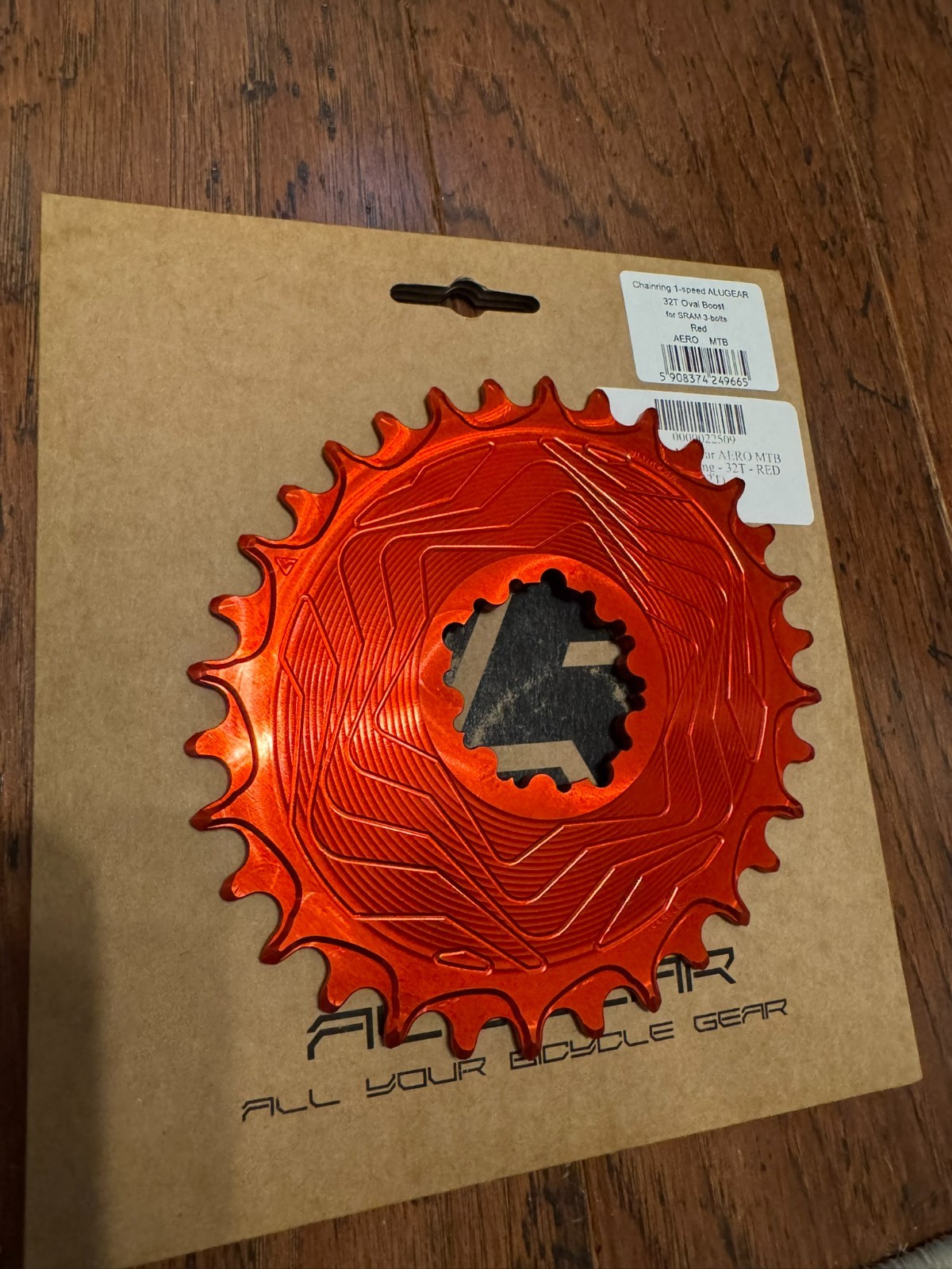 Alugear MTB Oval Chainring Sram 3-Bolt 32T 3mm offset Red