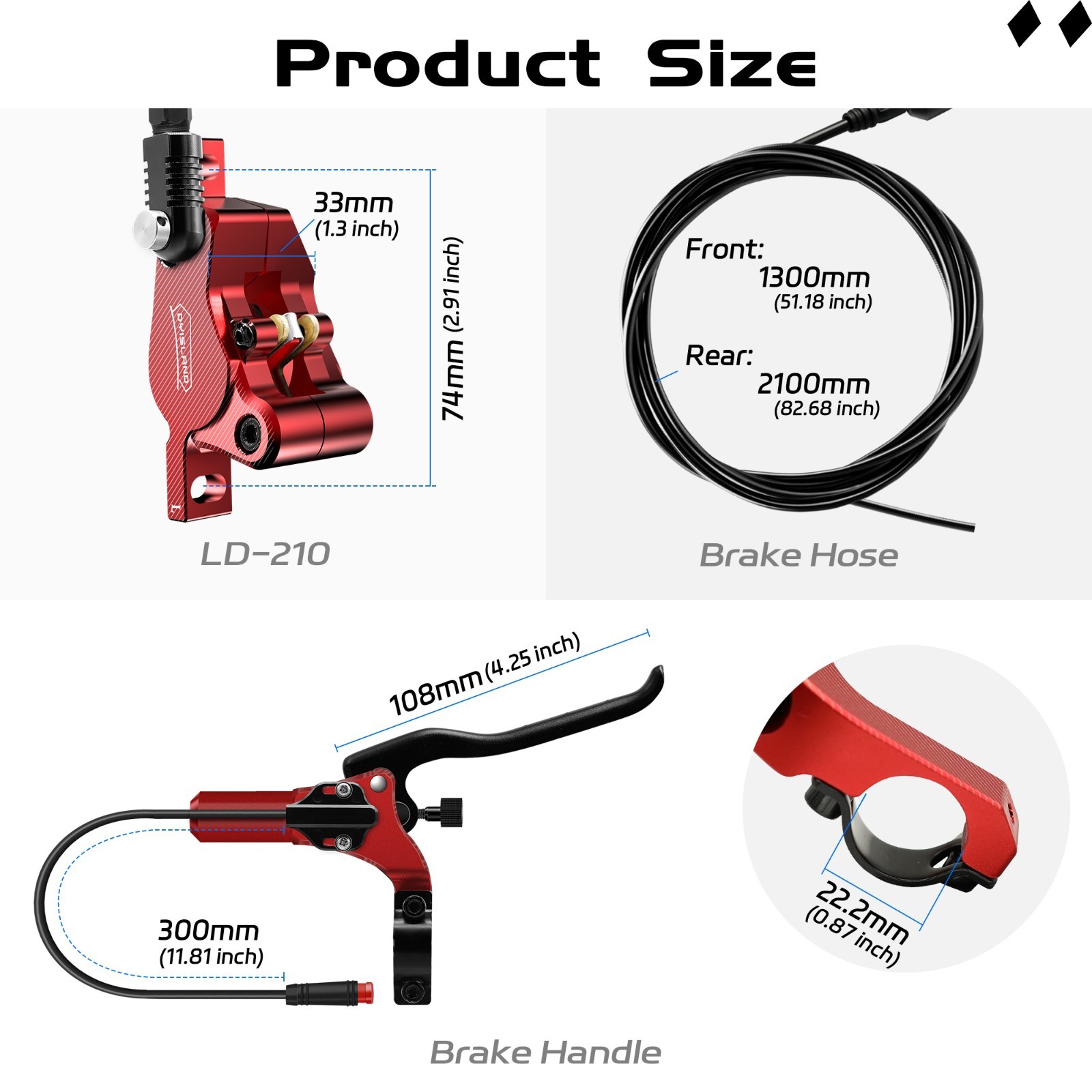 Hydraulic Disc Brakes Set 2-PIN/Power-Off Electric Scooter/E-Scooter L-R Black