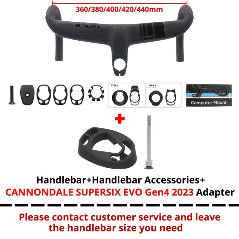 Carbon Road Bike Integrated Drop Bar Reach 80mm 360-440mm Internal Cable