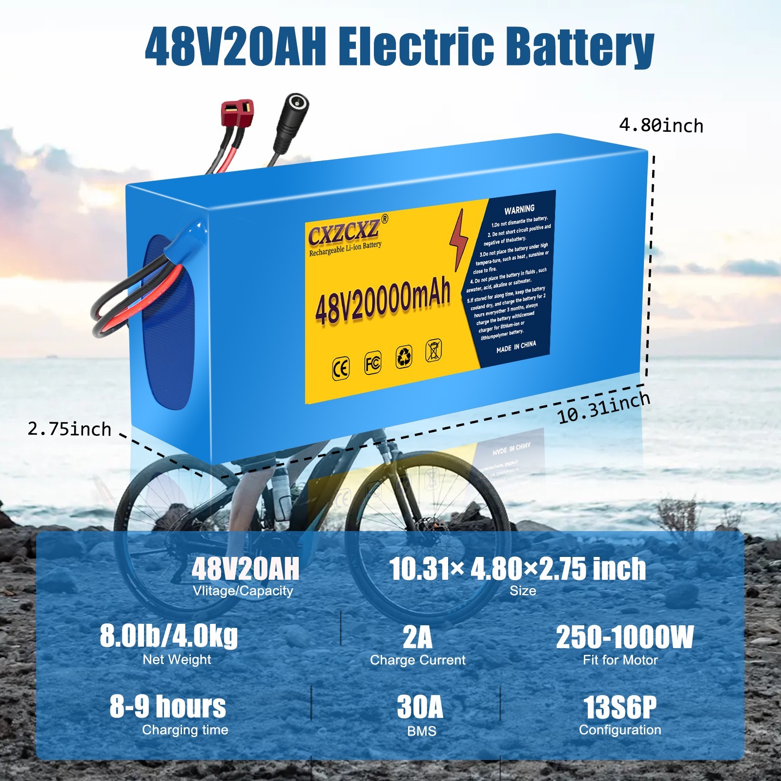 48V 20Ah Lithium ebike Battery for 200W-1500W ebike Bicycle Electric Scooter 30A