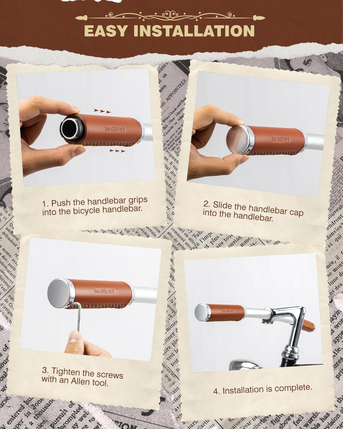 Leather Bike Handlebar Grips for 22.2mm Vintage Mountain Bike Folding Bicycle fo