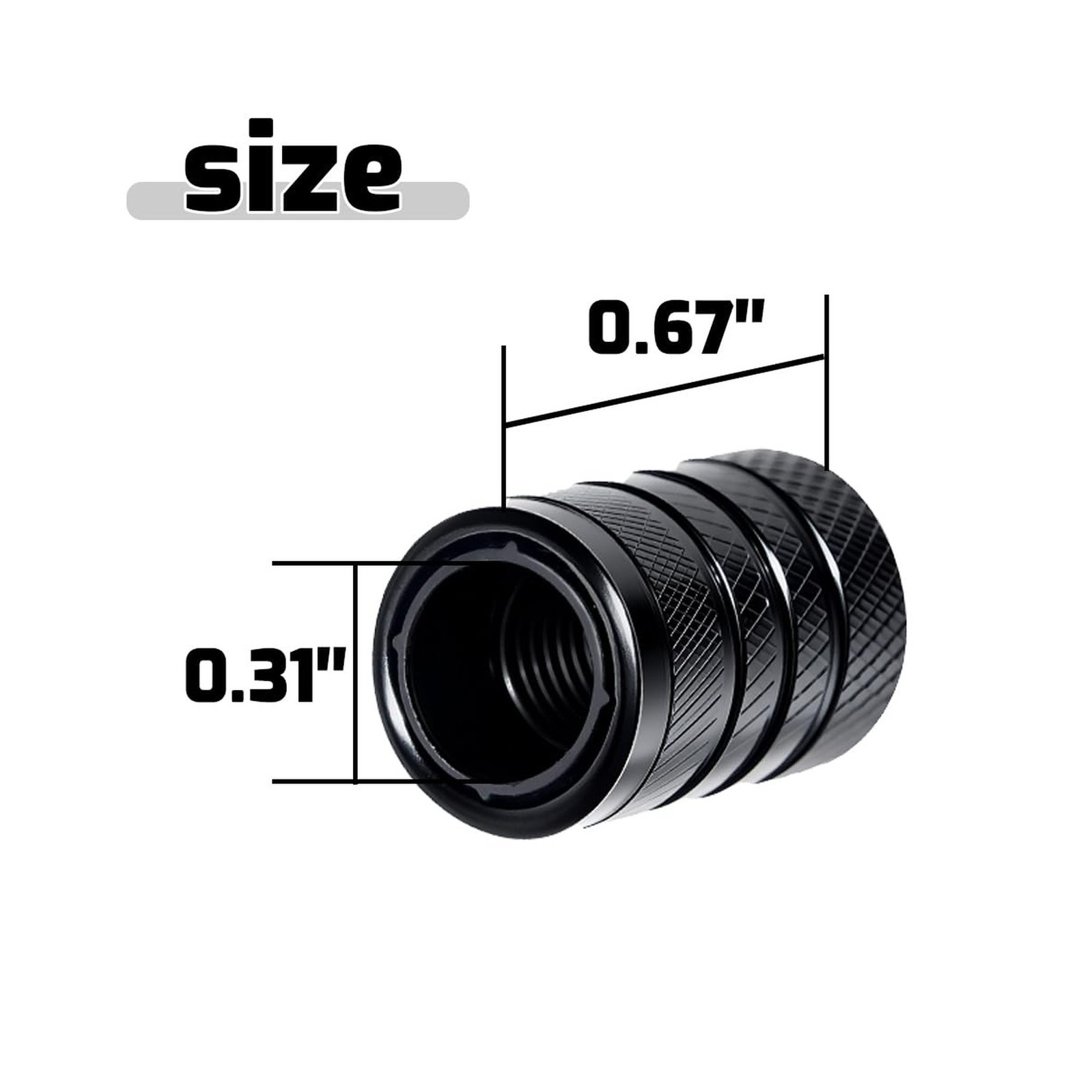 4-Piece Black Anodized Aluminum-Plastic Composite Tire Valve Stem Caps with I…