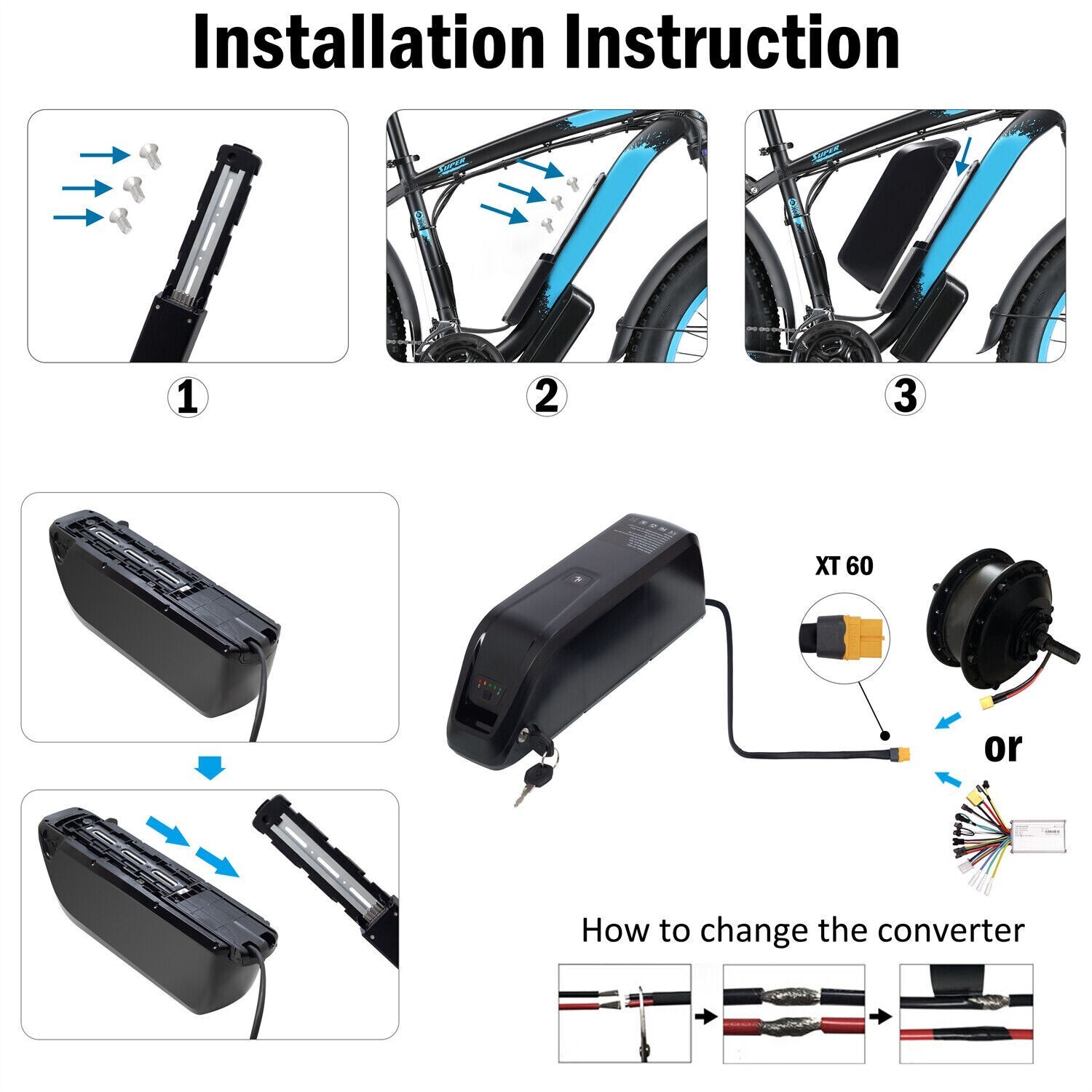 48V Hailong Lithium Ebike Battery 20Ah 5Pin with Charger For Electric Bike Motor