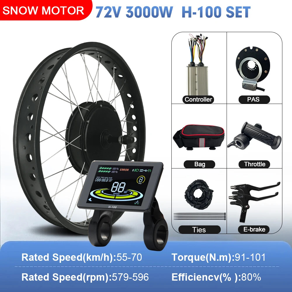72V 3000W Rear Rotate Hub Motor Wheel Dropout 170mm for E-bike Conversion Kit