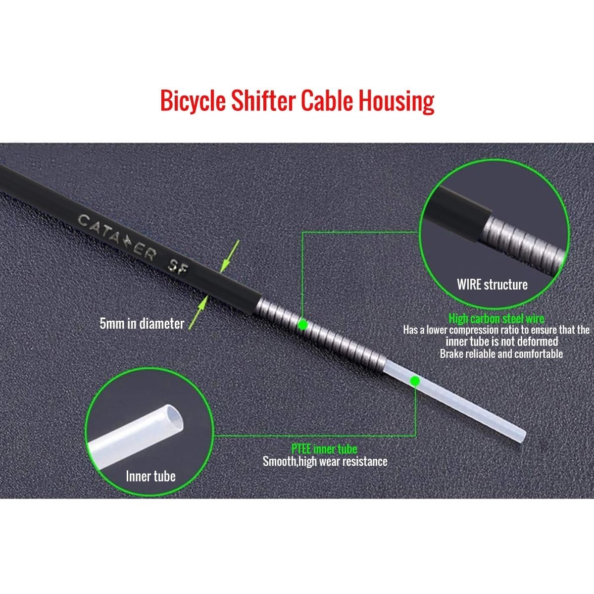 4mm Bike Shift Cable Housing Kit 10ft/50ft Universal Fit