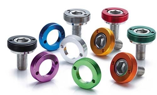 Bottom Bracket Crank Bolts with Anodized Caps – M8 Square Taper Blue