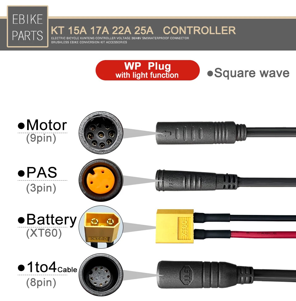 Electric Bike Waterproof Squarewave Controller 15A-30A Without Light Cable Plug