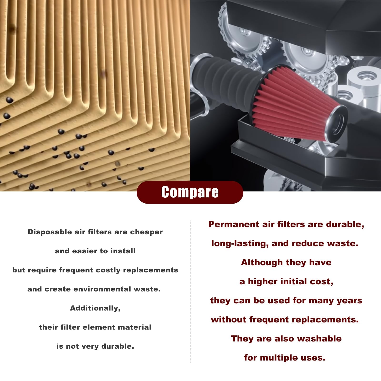 RYANSTAR RACING 63mm 2.5″ High Flow Round Tapered Cone Cool Air Filter…