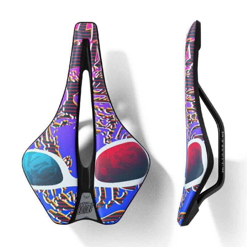 Bicycle Saddle Graffiti Printed Short Nose Bike Seat Ergonomic Cut Out