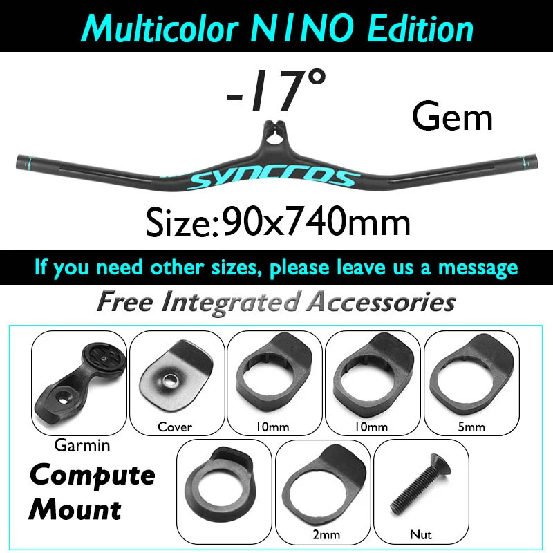 -8/-17/-25 Degree Carbon Fiber Mountain Bike Integrated Handlebar 90*740mm