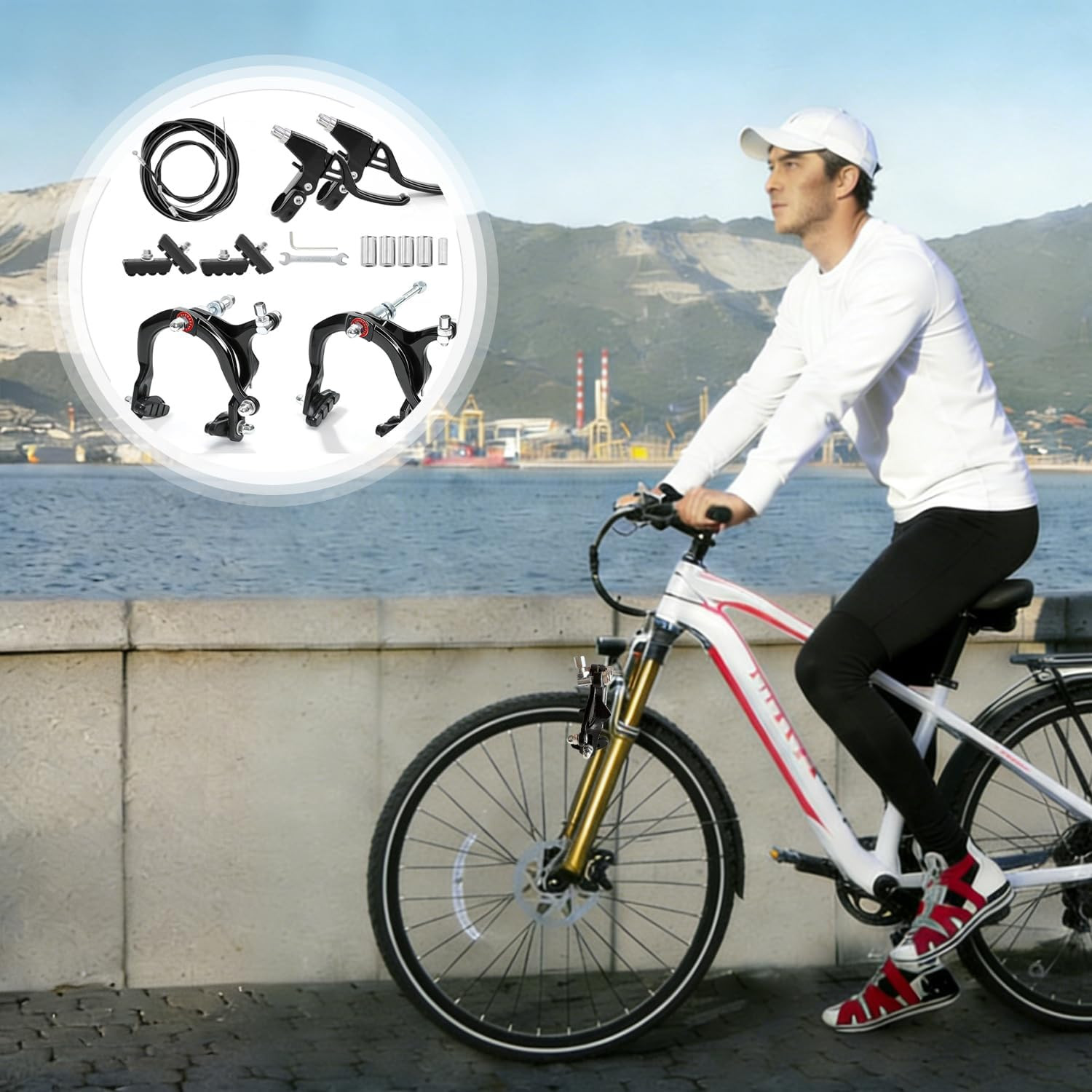 Bike Brake Set, Front & Rear C Caliper Brake Kit, Bike Brake Pads, C Shape Br…