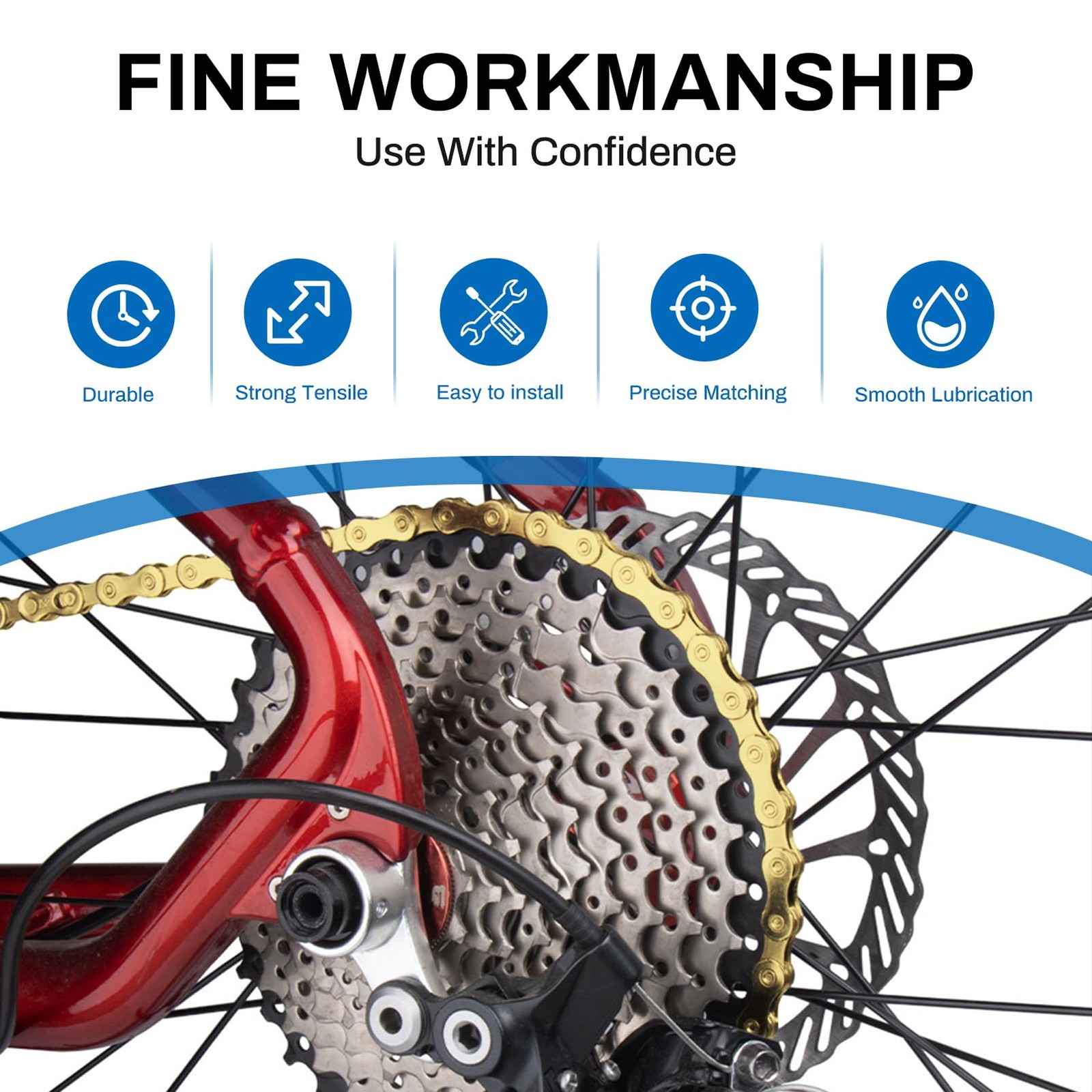 Chain 8 Speed 1/2 x 3/32 116 Links for Road Bike Mountain Bike Gold 8 Speed