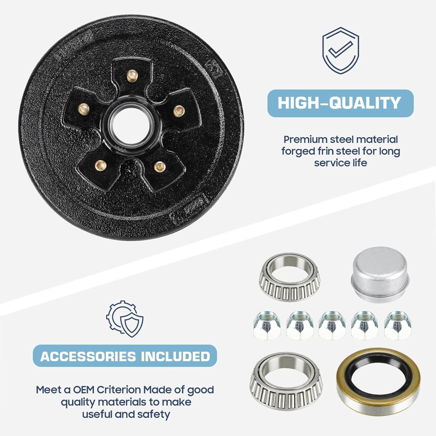 Trailer Brake Drum Kit, 5-Hole, 4.5″ Bolt Circle Brake Drum for 3500 lb BRD003