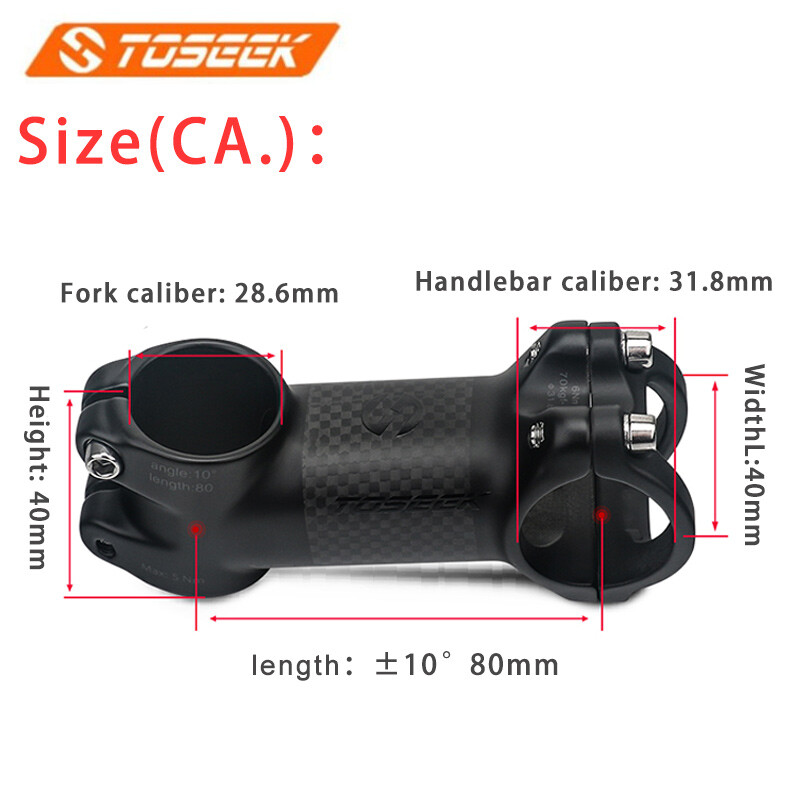 TOSEEK Bicycle Carbon Stem 10/17/25/35 Degree Road Cycling Handlebar Accessory