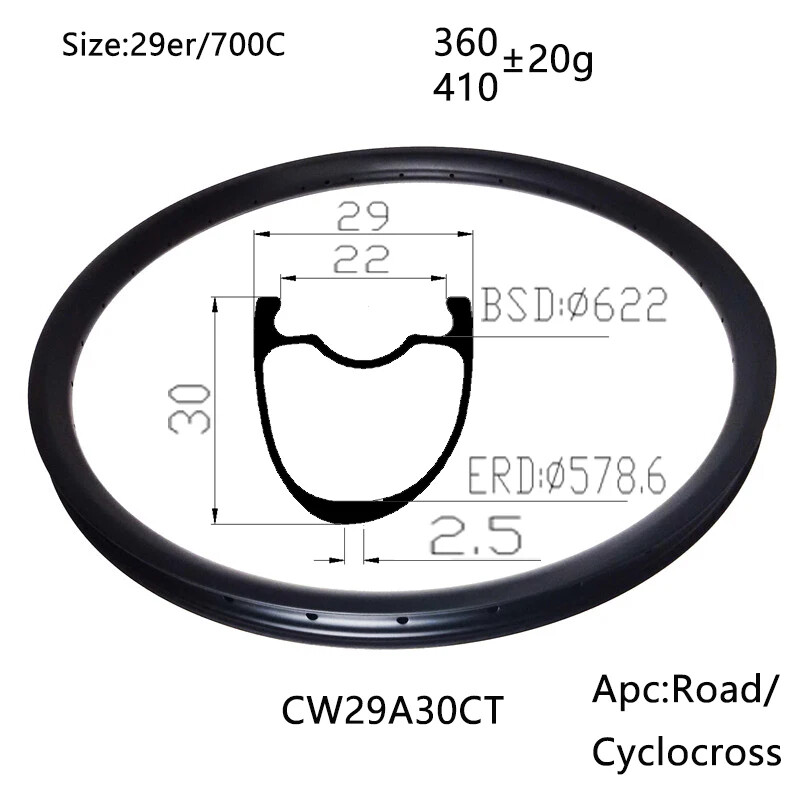 Carbon Gravel Road Bike Rim Clincher Tubeless 29Mm Wide V/Disc Brake Wheels