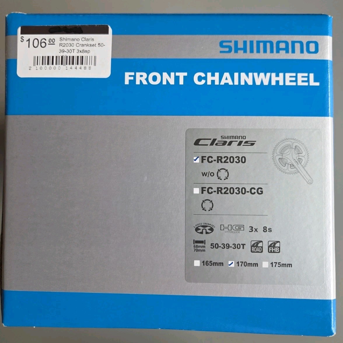 Shimano Claris R2030 Crankset 50-39-30T 3x8sp 170mm