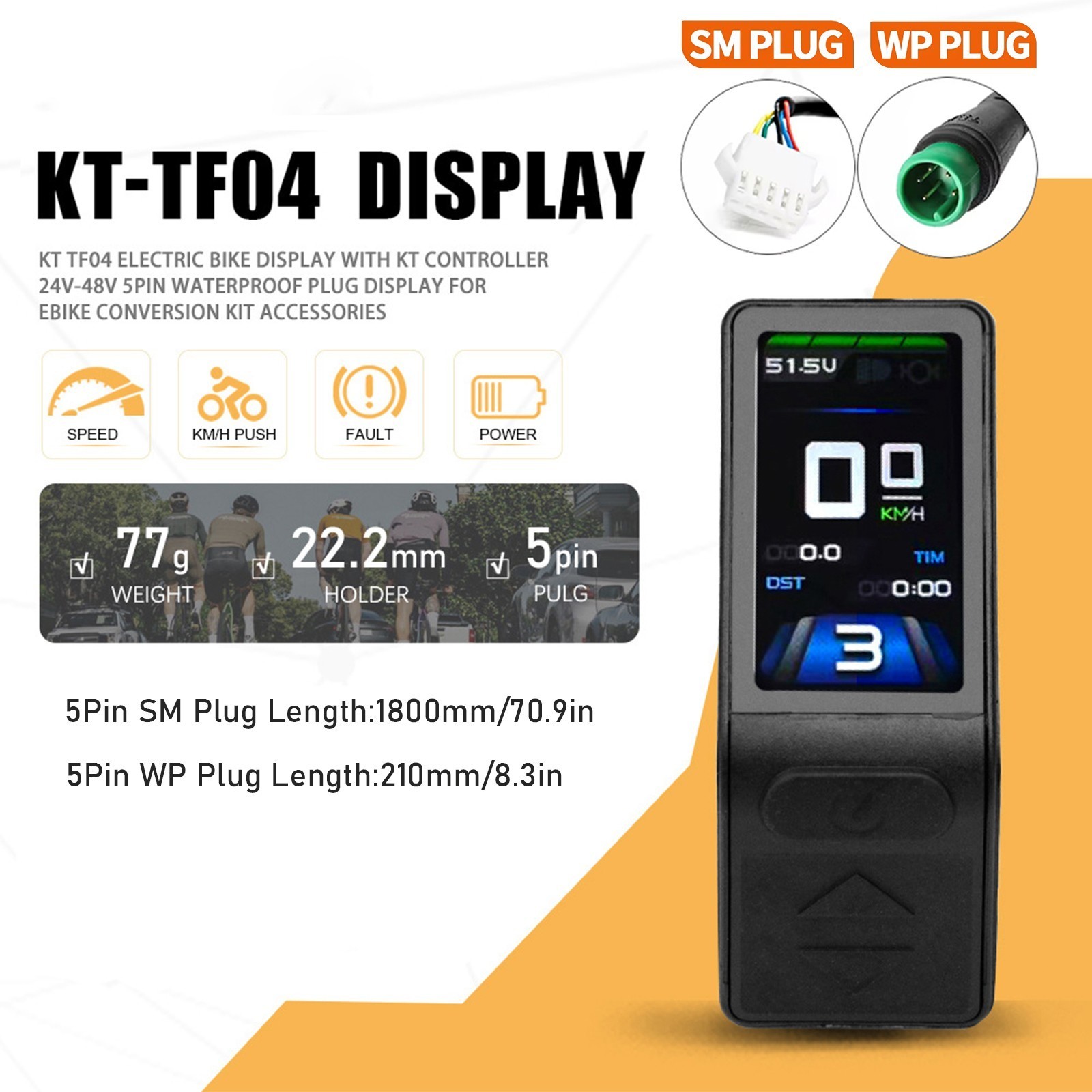 Ebike 24V 36V 48V KT TF04 Display Meter Electric Bike Control Panel WP Plug