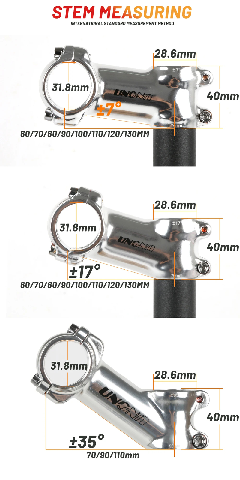 Bicycle Stem 7/17/35 Degree 60/70/90/110/120/130mm MTB Road Bicycle Handle Stem