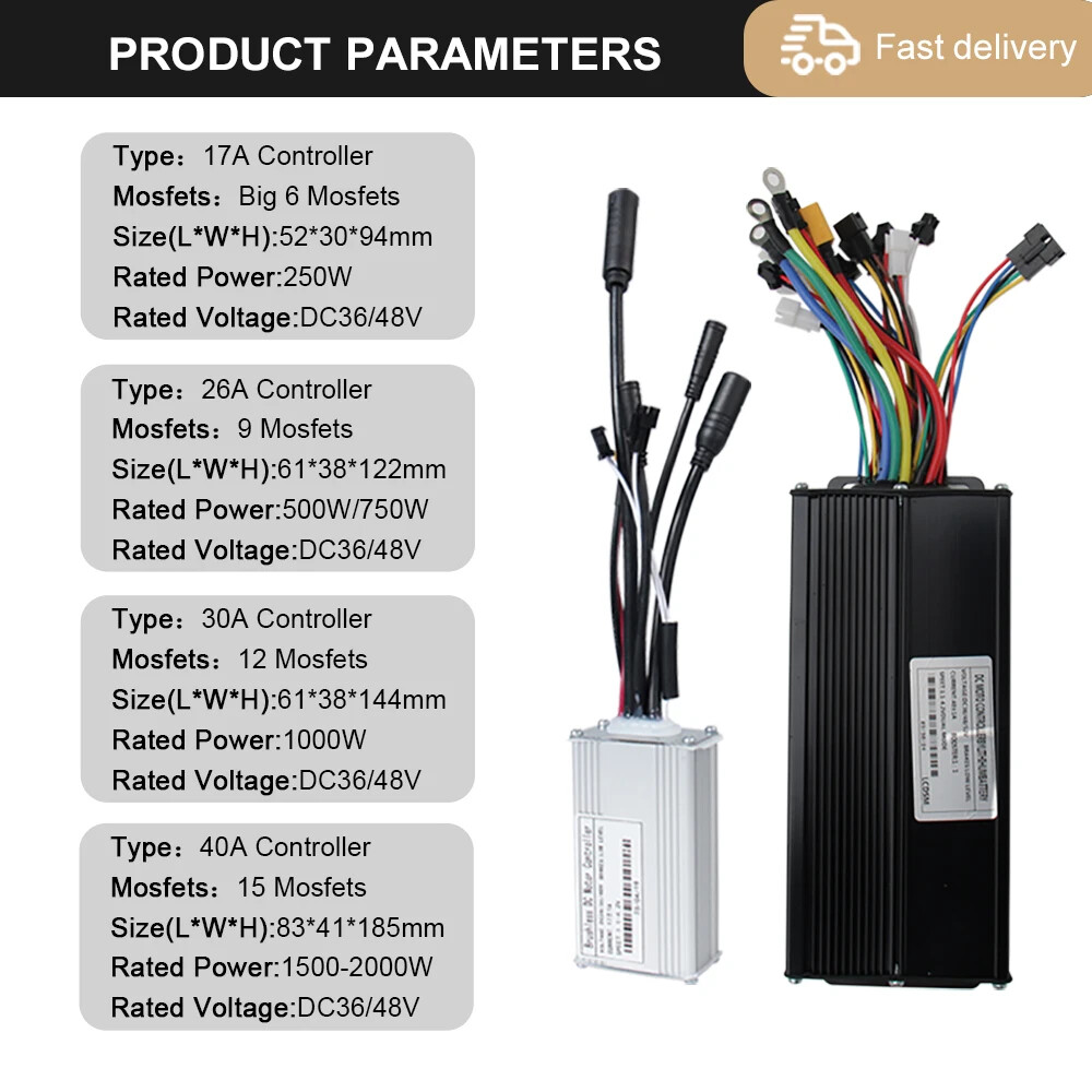 Three-Mode Electric Bike Controller 17A 26A 30A 40A 36/48V with S866 LCD Display