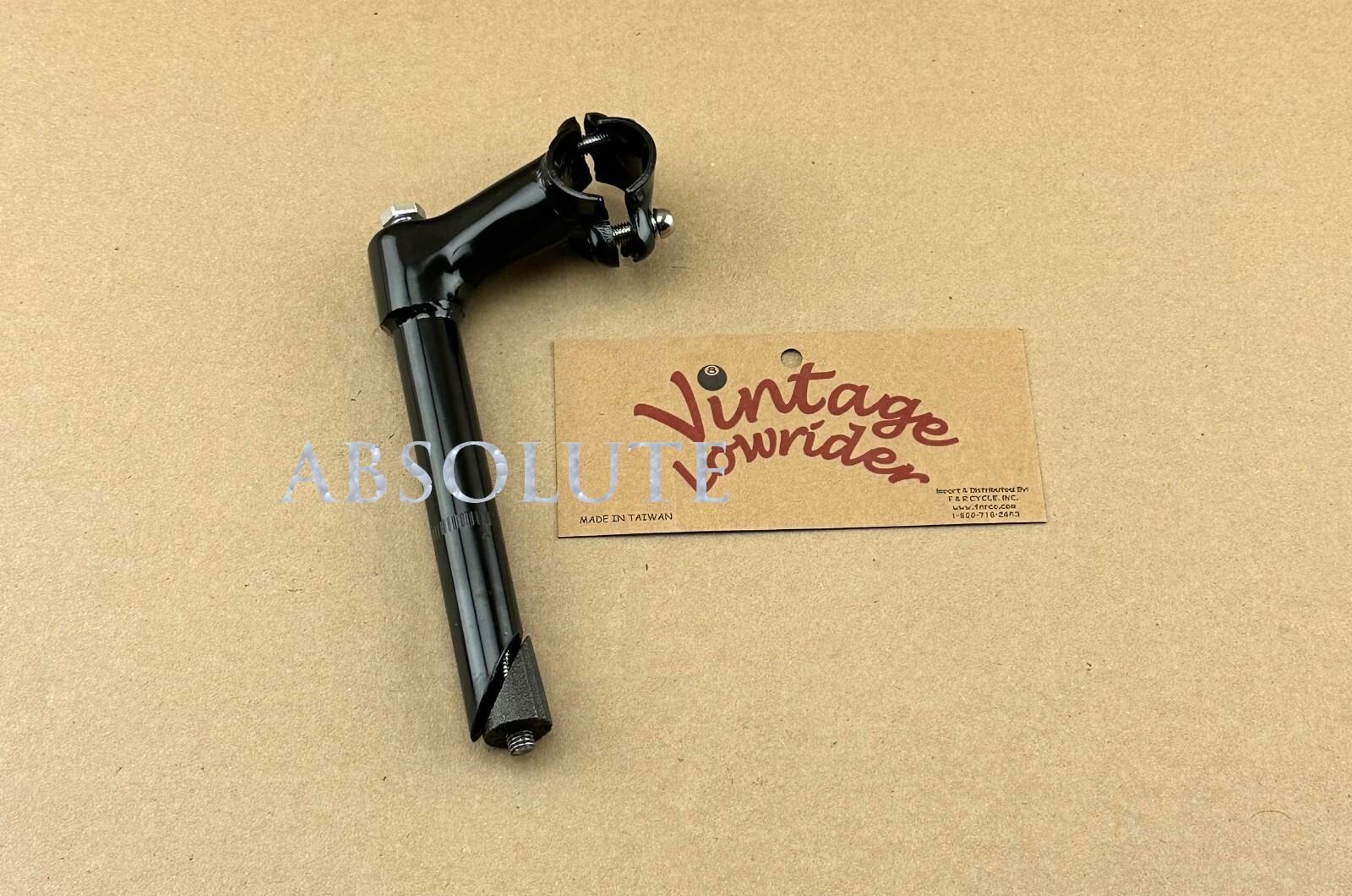 GENUINE VINTAGE LOWRIDER STEEL STEM (SIZE 22.2MM) W/ 2 BOLT KP-3 IN BLACK.