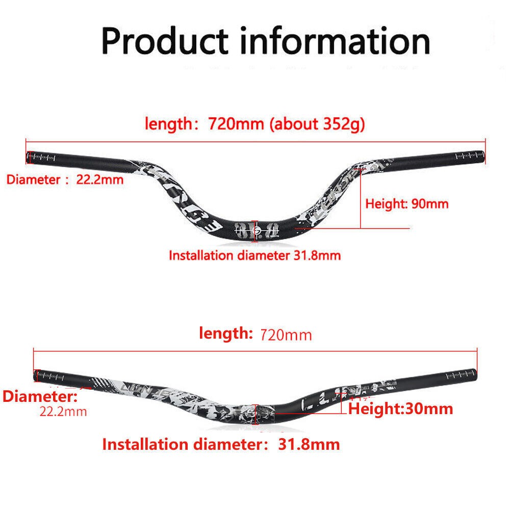 Mountain Bike High Handlebar 31.8mm Length 720mm Rise 30/90mm Aluminium Alloy US